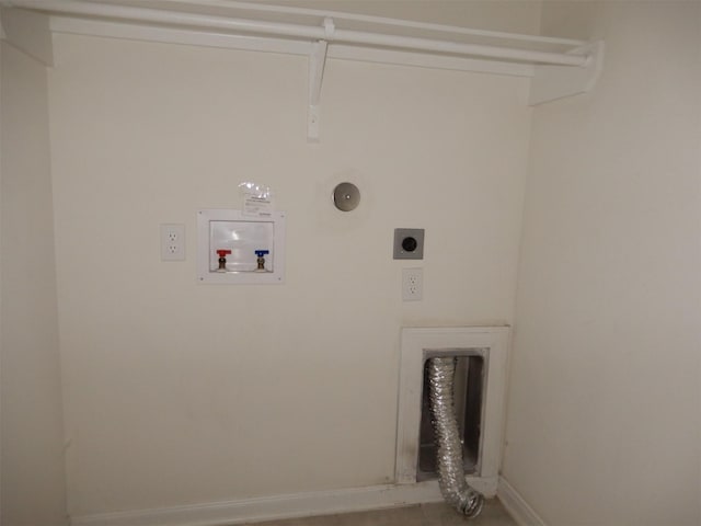 laundry area with electric dryer hookup, baseboards, gas dryer hookup, and hookup for a washing machine
