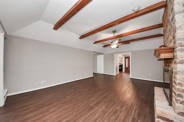 15510 Jersey Dr, Jersey Village, TX 77040 - unfurnished living room with a ceiling fan, wood finished floors, and a large fireplace