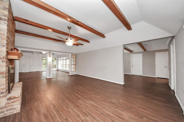 15510 Jersey Dr, Jersey Village, TX 77040 - unfurnished living room featuring ceiling fan, a fireplace, and wood finished floors