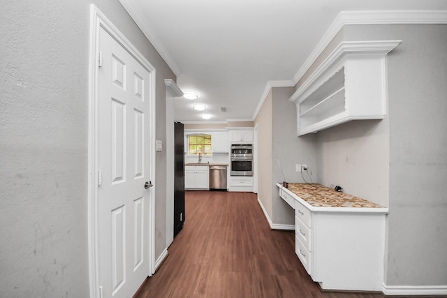 15510 Jersey Dr, Jersey Village, TX 77040 - corridor featuring dark wood-type flooring and ornamental molding