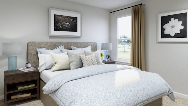 carpeted bedroom featuring baseboards