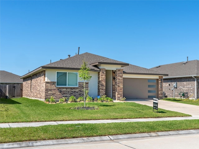 711 Boer Plains Dr, Rosharon, TX 77583 - view of front of house featuring brick siding, a garage, concrete driveway, and a front lawn