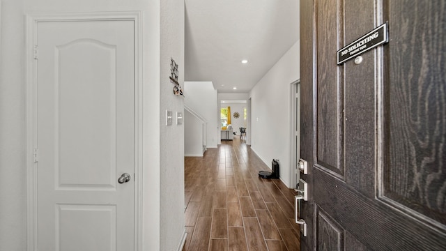 6630 Elks Trce, Richmond, TX 77406 - hallway with recessed lighting, baseboards, and dark wood finished floors