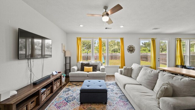 6630 Elks Trce, Richmond, TX 77406 - living room with visible vents, a ceiling fan, wood finished floors, and recessed lighting