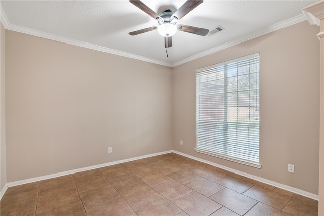 23106 Willow Canyon Dr, Katy, TX 77494 - unfurnished room with a ceiling fan, crown molding, light tile patterned flooring, and baseboards