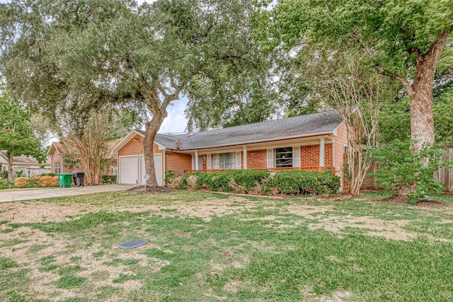 7022 Triola Ln, Houston, TX 77074 - ranch-style house with a garage, brick siding, fence, a front lawn, and concrete driveway