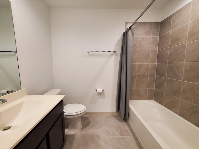 29403 Paytons Park Ct, Katy, TX 77494 - bathroom featuring toilet, tile patterned floors, shower / tub combo with curtain, vanity, and baseboards