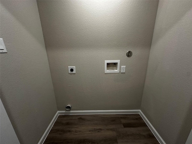 washroom with baseboards, electric dryer hookup, wood finished floors, and hookup for a washing machine
