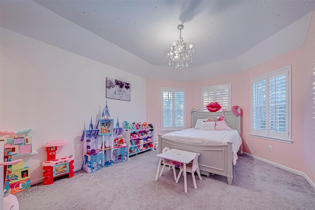 2703 Marble Brook Ln, Pearland, TX 77584 - bedroom with an inviting chandelier, carpet, and baseboards