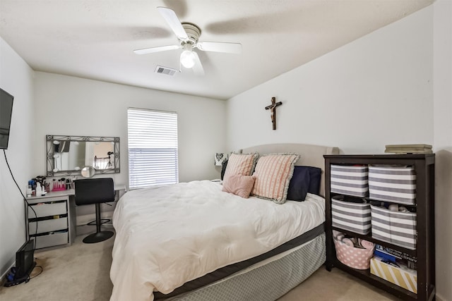 bedroom with carpet flooring and ceiling fan