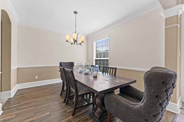 31183 Pecan Creek Dr, Brookshire, TX 77423 - dining space with an inviting chandelier, ornamental molding, and wood finished floors