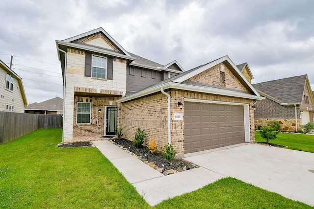 6326 Prince Place Dr, Rosenberg, TX 77471 - view of front of home featuring a garage, brick siding, concrete driveway, and stone siding