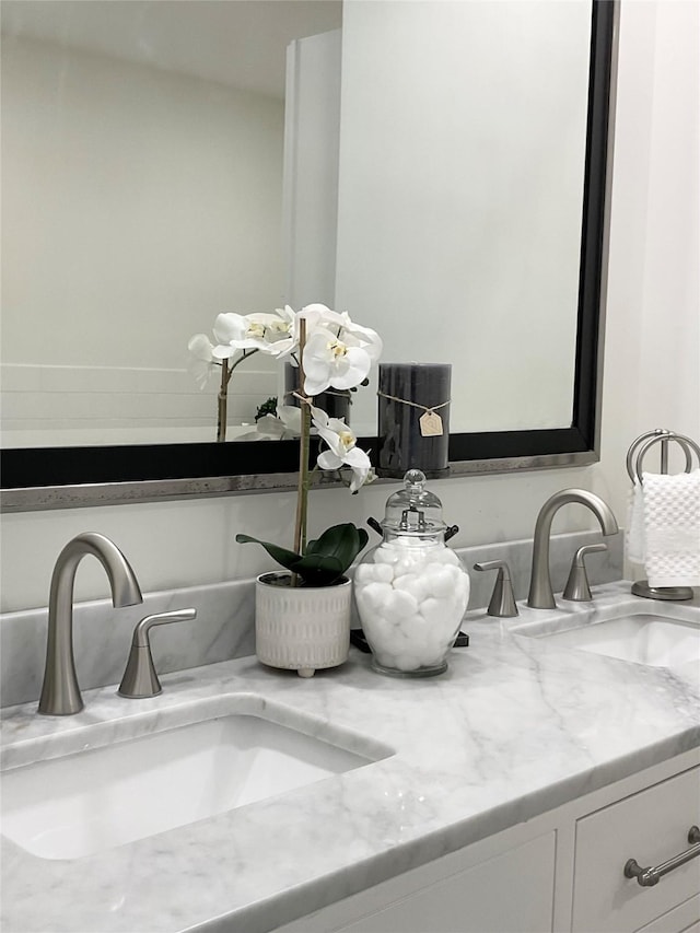 interior details with double vanity and a sink