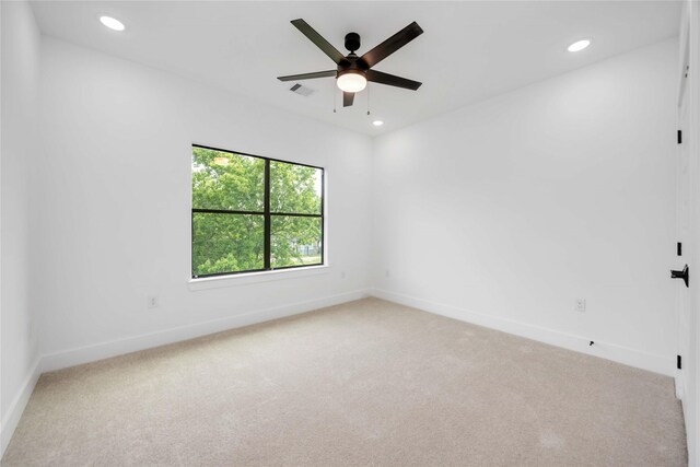 3020 Retta St, Houston, TX 77026 - unfurnished room featuring a ceiling fan, visible vents, light carpet, and recessed lighting