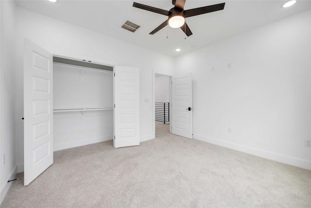 3020 Retta St, Houston, TX 77026 - unfurnished bedroom featuring carpet floors, visible vents, a closet, baseboards, and recessed lighting