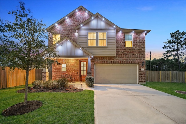 1202 Casal Springs Ct, Crosby, TX 77532 - traditional-style house featuring board and batten siding, brick siding, fence, concrete driveway, and an attached garage