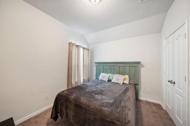 1202 Casal Springs Ct, Crosby, TX 77532 - bedroom featuring dark colored carpet, baseboards, vaulted ceiling, and a closet
