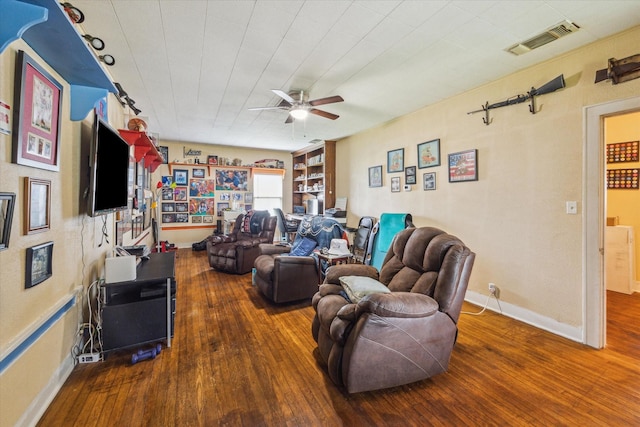 504 S Jackson St, Alvin, TX 77511 - living area with visible vents, wood finished floors, baseboards, and ceiling fan