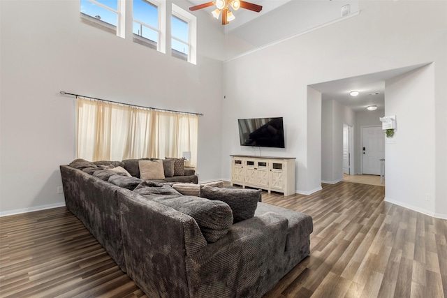 522 Pequin Rd, Crosby, TX 77532 - living room with baseboards, a ceiling fan, and wood finished floors