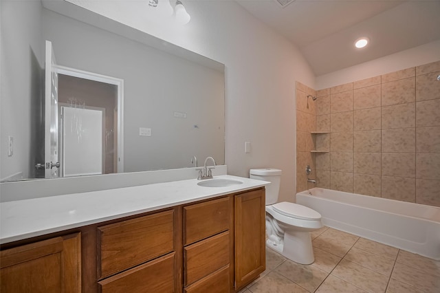 24114 Morrison Ln, Katy, TX 77493 - full bathroom featuring tile patterned floors, vanity, toilet, bathing tub / shower combination, and recessed lighting