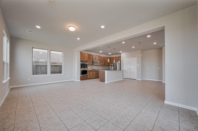 24114 Morrison Ln, Katy, TX 77493 - unfurnished living room featuring visible vents, recessed lighting, and light tile patterned floors