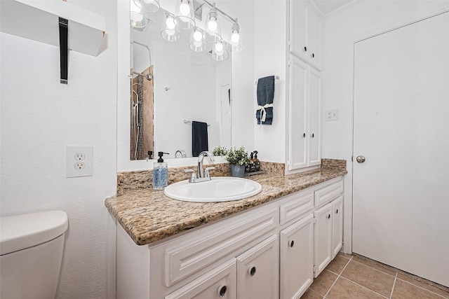 13018 Vernon Rd, Cypress, TX 77429 - full bathroom with toilet, vanity, tile patterned flooring, and a shower with shower curtain