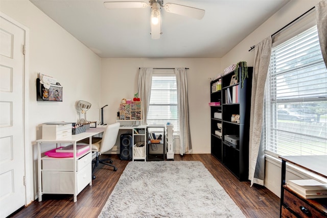 708 Gresham St, Baytown, TX 77520 - office featuring dark wood finished floors and ceiling fan