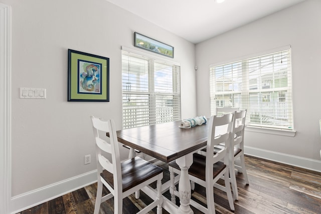 dining area featuring baseboards and dark wood-style floors
