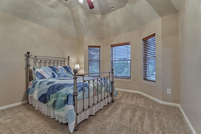 bedroom with carpet floors, baseboards, and a ceiling fan