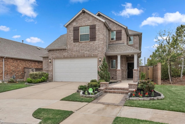 15502 Bosque Valley Ct, Cypress, TX 77433 - view of front facade featuring roof with shingles, a gate, brick siding, fence, and concrete driveway