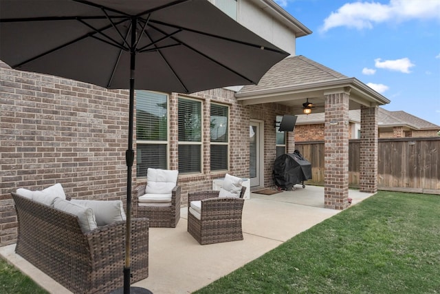 15502 Bosque Valley Ct, Cypress, TX 77433 - view of patio featuring grilling area, fence, and outdoor lounge area