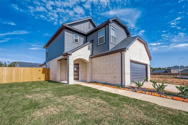 10103 Gold Finch Run, Magnolia, TX 77354 - traditional-style home with a garage, brick siding, fence, a front lawn, and concrete driveway