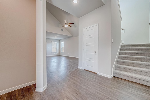10103 Gold Finch Run, Magnolia, TX 77354 - interior space featuring baseboards, ceiling fan, wood finished floors, and visible vents