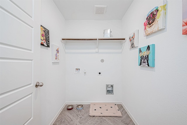 26234 Cooperstown Way, Splendora, TX 77372 - laundry room with laundry area, gas dryer hookup, baseboards, hookup for an electric dryer, and visible vents