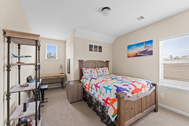 bedroom with baseboards, carpet flooring, and visible vents