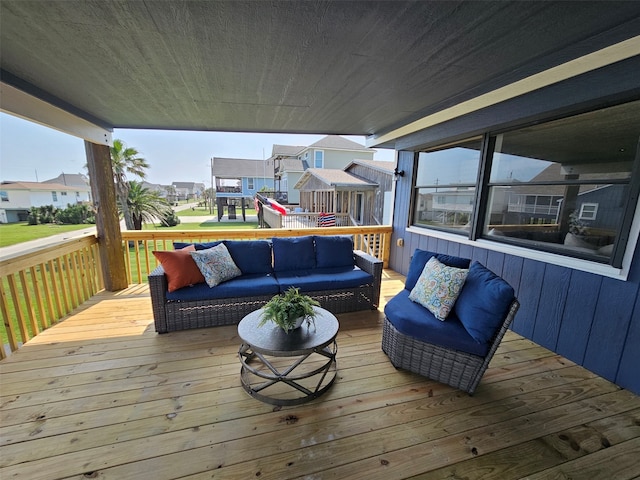 12928 John Reynolds Rd, Galveston, TX 77554 - deck with an outdoor hangout area and a residential view