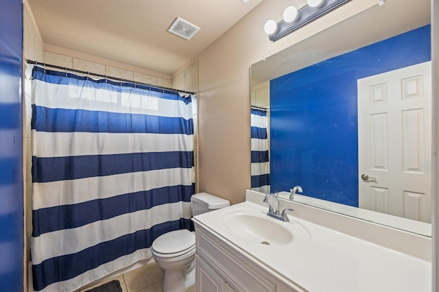 3011 Rustic Gardens Dr, Spring, TX 77386 - bathroom with toilet, vanity, a shower with curtain, and tile patterned floors