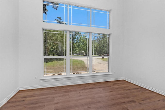 empty room featuring baseboards, a healthy amount of sunlight, and wood finished floors