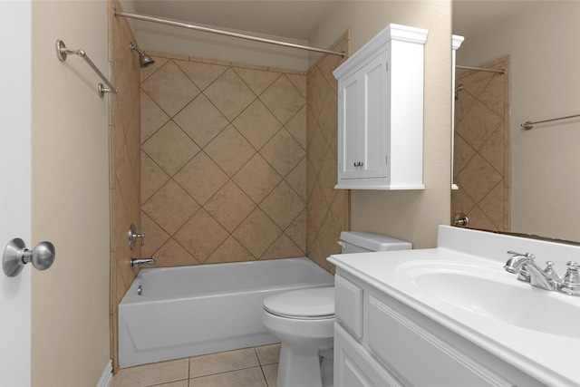full bath featuring vanity, tile patterned flooring, washtub / shower combination, and toilet