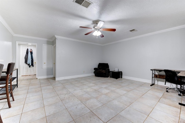 4114 Cicada Ln, Houston, TX 77039 - sitting room with visible vents, crown molding, ceiling fan, and light tile patterned floors