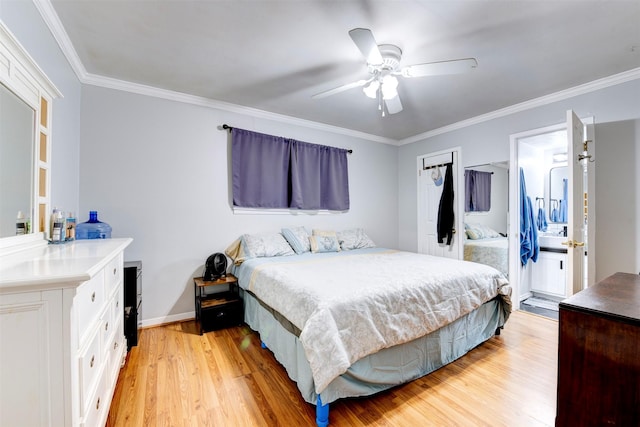 4114 Cicada Ln, Houston, TX 77039 - bedroom featuring a ceiling fan, ornamental molding, and light wood-style flooring
