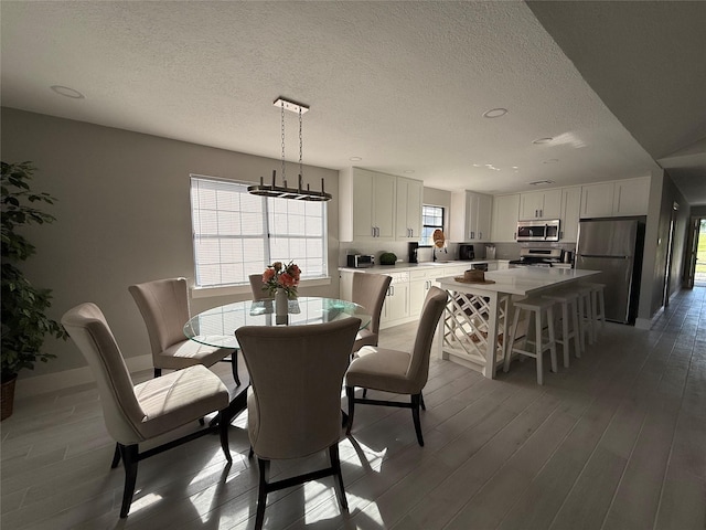 175 Heather Ln, Livingston, TX 77351 - dining space featuring a textured ceiling, baseboards, a healthy amount of sunlight, and wood finished floors