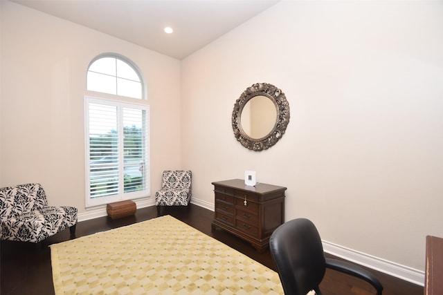 bedroom featuring recessed lighting, baseboards, and dark wood finished floors