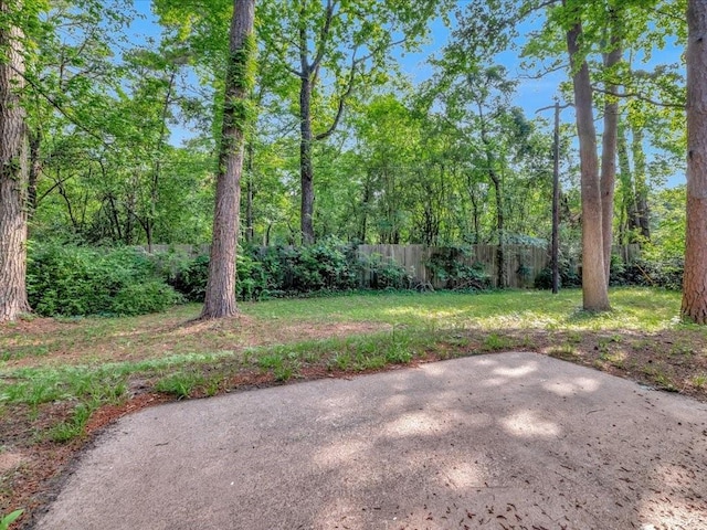 view of yard featuring fence and a patio area