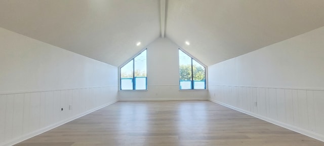 7619 Apache Plume Dr, Houston, TX 77071 - additional living space with light wood-style flooring, a wainscoted wall, and vaulted ceiling