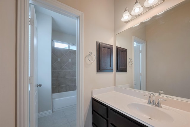 bathroom with vanity, baseboards, and tile patterned floors