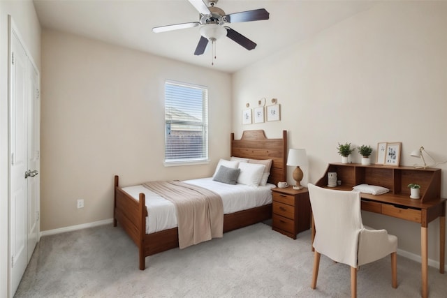 4310 Treccia Ct, Katy, TX 77493 - bedroom featuring light carpet, an office area, baseboards, and a ceiling fan