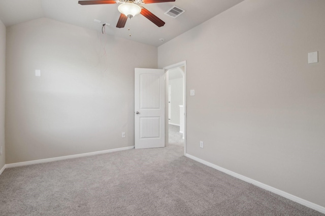 4310 Treccia Ct, Katy, TX 77493 - unfurnished room featuring a ceiling fan, carpet, vaulted ceiling, and baseboards