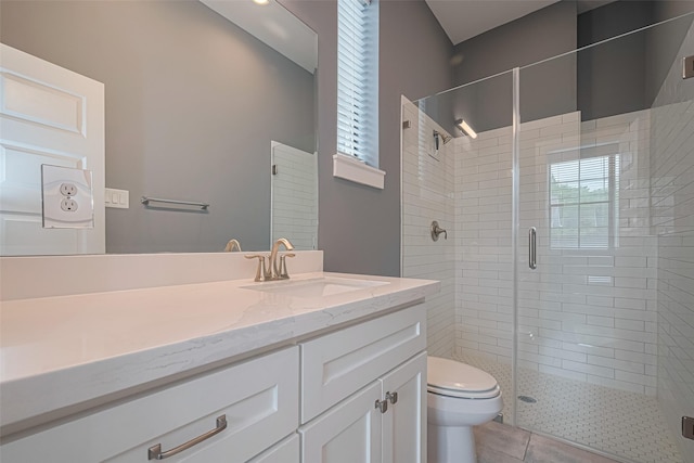 4318 E Center St, Houston, TX 77007 - full bath with vanity, toilet, tile patterned floors, and a stall shower