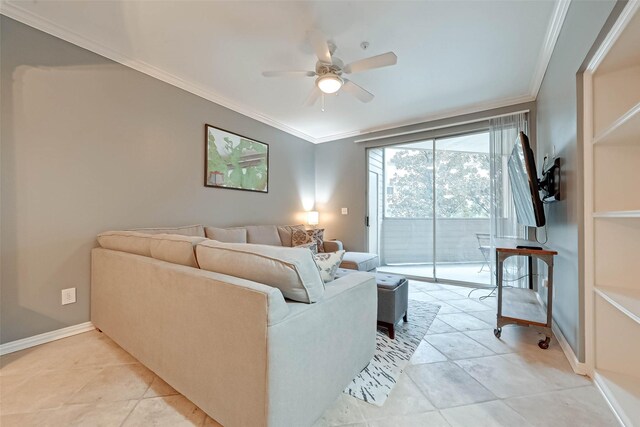2111 Welch St Unit B117, Houston, TX 77019 - living room with baseboards, a ceiling fan, and ornamental molding